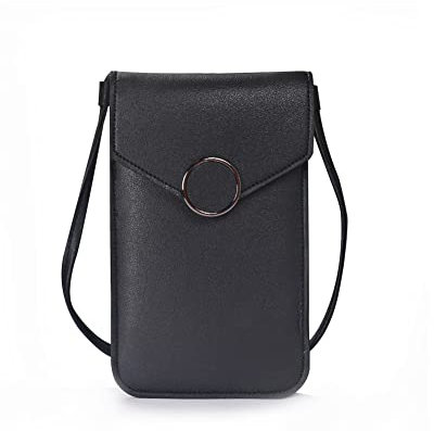 Narunii Sac à bandoulière Femme,Mini Pochette pour téléphone Portable avec en Cuir PU Transparent pour écran Tactile Verrouillage D'amour (Noir-Style 3)