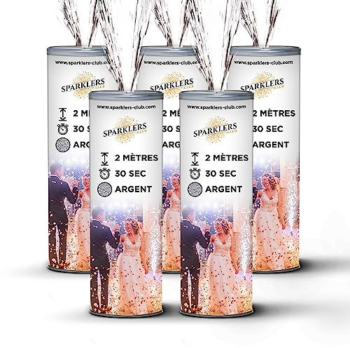 Lot de 5 Jets de Scène 2 Mètres / 30 Secondes couleur Or ou Argent - Jet de scène Artifice d'Intérieur à Étincelles Froides pour Mariage - SPARKLERS CLUB® (Argent)