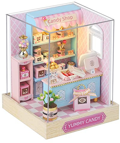 DIY Miniatur-Puppenhaus-Set mit Möbeln, Maßstab 1:24, kreatives Zimmer, Mini-Puppenhaus aus Holz, staubdicht, für Kinder, Jugendliche, Erwachsene (Yummy Candy)