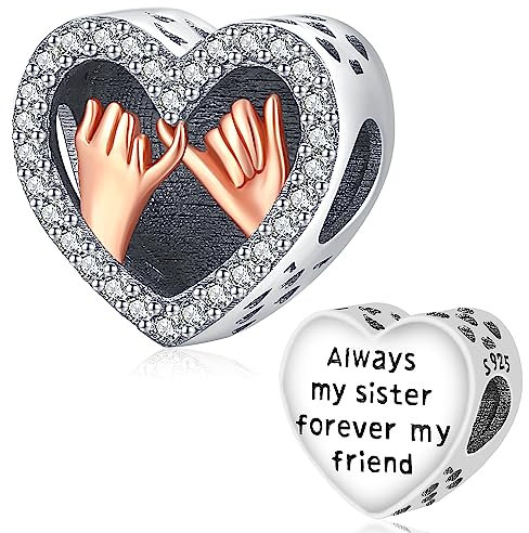 Charms Herz, 925 Sterling Silber Schwester Freundschaft Bead Charms für Damen Passen Europäisch Armband Anhänger, Muttertag Schmuck Geschenk für Frauen Mutter Schwester Freund (A-Herz)