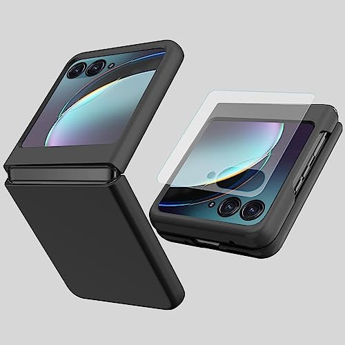 Miimall Kompatibel mit Motorola Razr 40 Ultra Hülle mit Displayschutz [Externer Displayschutz Folie] Anti-Kratz Stoßfest Ultradünn Handyhülle für Motorola Razr 40 Ultra 2023-Schwarz