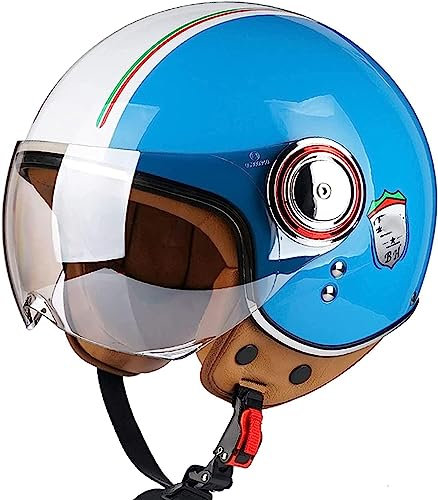 Sommer Vintage Motorrad Open Face Helm Mopedhelm Roller Helm Damen Herren Retro Motorradhelm Halbhelm Mit Sonnenblende Jet-Helm Für Cruiser Motobike DOT Approved 3,L
