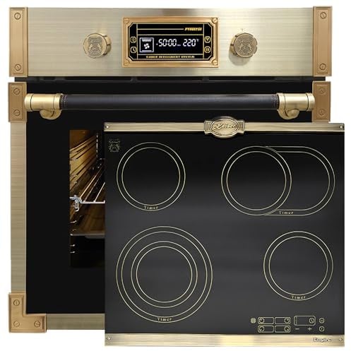 Kaiser Pyrolyse Backofen »EH 6427 AD+KCT 6185 Em«, Retro Pyrolyse Einbau Backofen 73L Schwarzfarbiges Glas 60 cm+Exklusives Autarkers High Light Glaskeramik Kochfeld 60cm,Herd Einbau