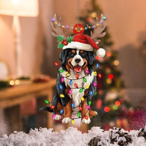 WoGuangis Berner Sennenhund Laterne Weihnachten Ornament – Geweih Andenken Geschenk für Hundemutter – Neuheit Acryl Dekoration