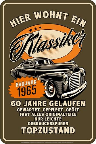 Cartel decorativo de chapa como regalo para el 60º cumpleaños: Oldtimer in Top Station, modelo año de construcción 1964 – 20 x 30 cm