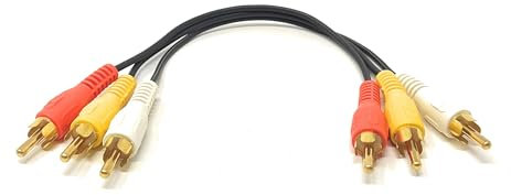 25cm Triple 3 x RCA Male to 3 x RCA Male 24K Gold Plated Composite AV Audio Video Cable Compatible with Set-Top Box, Speaker, Amplifier, DVD Player (0.25m)