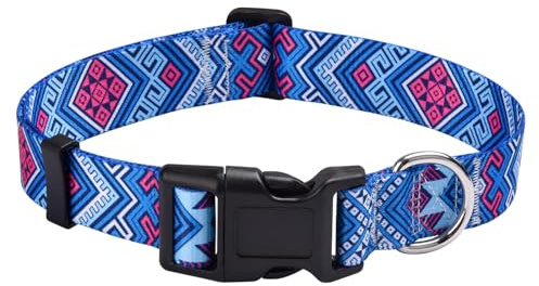 Mihqy Hundehalsband, Verstellbares, Weich & Komfort Hunde Halsband, Böhmisches, Blumen, geometrisches, Stammes Design, für Kleine, Mittlere und Große Hunde(Blue Ethnic Style,M)