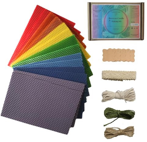 CraftersAvenue Bienenwachskerzenherstellungs-Set, 14 Bienenwachsblätter für die Kerzenherstellung, Größe 12,7 x 20,3 cm, Regenbogenfarben, Kerzenherstellungszubehör, Machen Sie Ihre eigene gerollte