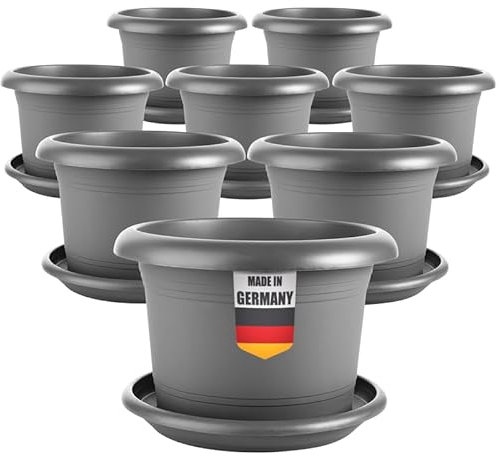 2friends Lot de 8 pots de fleurs pour l'extérieur - 30 cm de diamètre - Grands pots à tomates - Avec soucoupe en plastique - Résistants aux intempéries - Pour jardin, balcon, terrasse