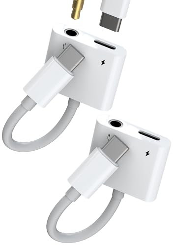 USB-C to 3.5mm Headphone Adapter(2Pack)for Apple iPhone15 Pro Max Plus for iPad Pro Air 4 5 Mini Dongle DAC Type C Charger Splitter Aux Jack Cord Audio Charging Cable Compatible for Samsung Galaxy S23