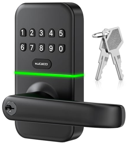 Smart Door Handle Lock with Keypad: Kucacci Keyless Entry Digital Knob for Front Door - Electronic Smart Lock with Keypad - Exterior Code Door Knob - Easy Installation