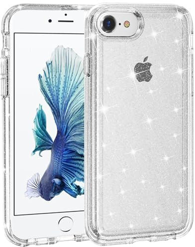 TENOC Phone Case Compatible with iPhone 6 Plus & iPhone 6s Plus, Glitter Case Clear Sparkling Protective Bumper Cute Cover for Girls Women