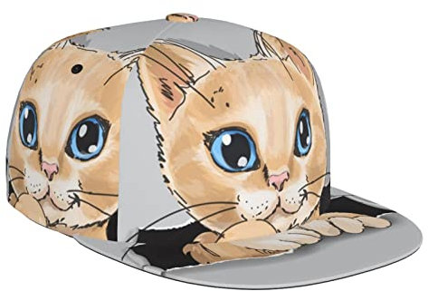 Sportkappe, Unisex, verstellbare flache Krempe, Baseballkappe, 3D, niedliche Katze in zerrissenem Papier, Tenniskappe, Snapback-Hut, Papa, Trucker-Kappe für Jugendliche, Jungen, Damen, Herren,