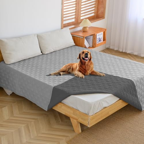 WIKEHOEX wasserdichte Hundedecke - Robuste rutschfeste Hundematte,132x 203cm Outdoor Hundematte Maschinenwaschbar beidseitiger Sofabezug als Schutz für Sofa & Bett-Grau+Dunkelgrau
