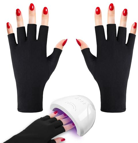 Gjinxi UV-Handschuhe für Nagelschelmgel, 1 Paar UV-Schutzhandschuhe für Nägel Kunst Lampe Lichtschutz Maniküre-Pflege Fingerlose Handschuhe Anti-Sonnen-Frauen (Schwarz)