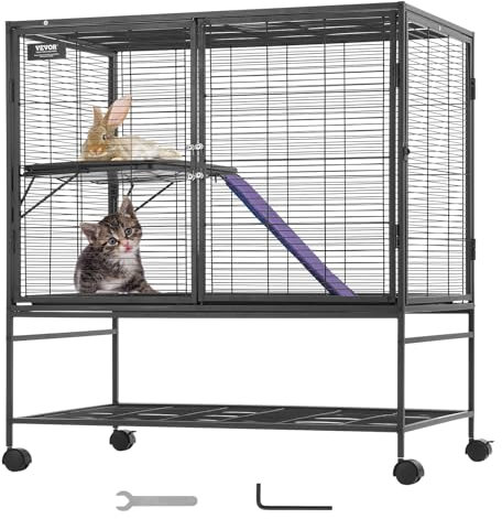 VEVOR Cage à Furet en métal roulante 1000 mm, Grande Cage pour Petits Animaux à 2 Niveaux avec Rampe et Plateau, pour Rats de Compagnie, Hamster, Cochon d'Inde, Chinchilla, écureuil, hérisson, Lapin