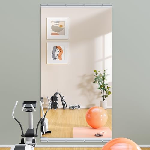 Hasipu Ganzkörperspiegel 160x70cm, Spiegel Fitnessraum groß, Wandspiegel Tanzspiegel, Gehärtetes Glas Rahmenlose Spiegel für Garage, Fitnessstudio, Zuhause Yoga