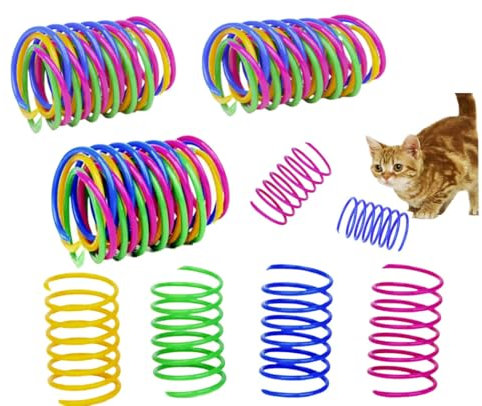 12 Pcs Colourful Springs Toys - Interactive Cat & Kitten Toys, Heavy Plastic, Durable, Swatting, Hunting & Biting