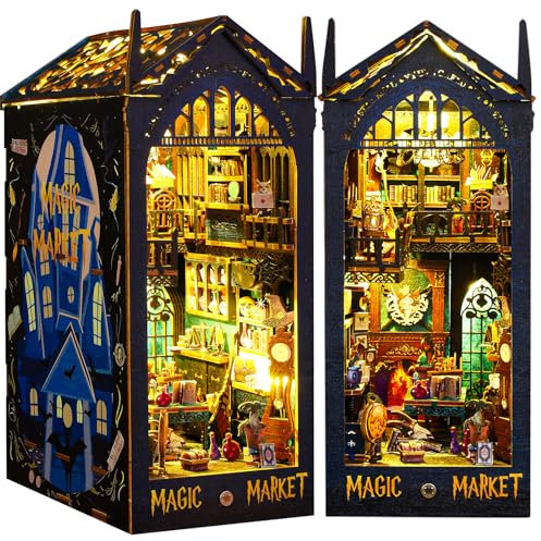 BuzzoXerex Kit Book Nook, DIY Maison Miniature en Bois, Coin Livre 3D avec Meubles et Lumières LED pour Décoration et Cadeaux Créatifs (Bazar Magique)