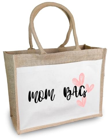 COZYINT Sac en toile de jute | Cadeau pour maman, future maman ou enceinte Grand sac de courses raphia | Sac de shopping en jute | Cadeaux pour les mères ou la grossesse, Mombag
