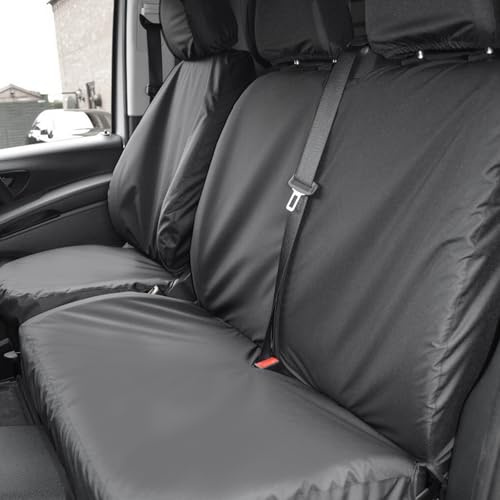 YWNYT Sitzbezüge für VW Transporter T5 2003-2015, 600D mit Baumwollfutter, Set von 8 wasserdichten Vordersitz-Protektoren, schwarze Van-Sitzbezüge für Fahrersitz vorne und Doppel-Beifahrersitz