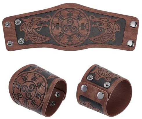 nbeads Wikinger Leder Armschutz, Drachengeprägte Wikinger Armschienen Mittelalterliche Ledermanschette Retro Renaissance Armstulpen Ritter Armschützer für Halloween Kostüm Zubehör, Braune