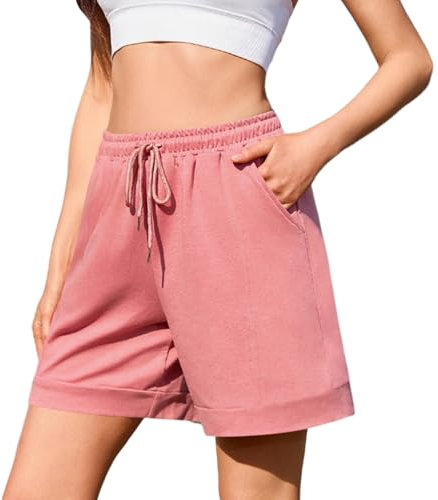 Jezonga Pantaloncini Donna Estivi Pantaloncini Tuta Donna Pantaloni Corti Sportivi Shorts Cotone Larghi con Tasche Coulisse Casual Jogging Rosa XL