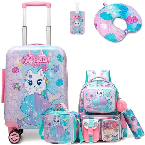 HTgroce Valise Enfant Chat avec 4 Roues Pivotante à 360° - Fille, Cabine