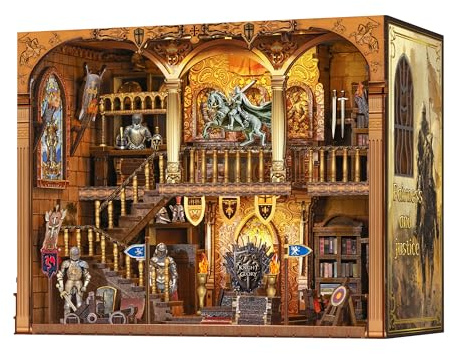 NookMaster Miniatur Haus Book Nook Kit Bausatz LED 3D Holzpuzzle Buchstütze | Ritterburg Book Nook mit LED, DIY-Miniatur als Bücherregal-Deko & Geschenkidee für Erwachsene und Jugendliche ab 14 Jahren