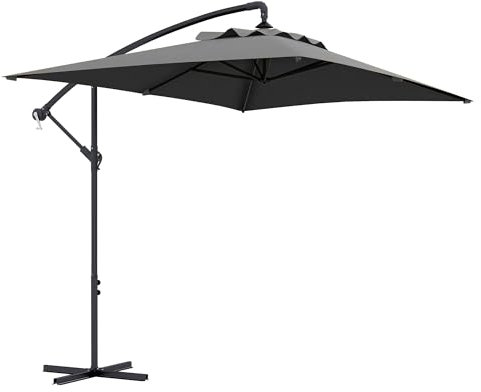 Outsunny Parasol Excéntrico 294x193 cm Sombrilla de Jardín con Base Cruzada y Manivela Impermeable Protección UV Sombrilla para Terraza Patio Gris Oscuro