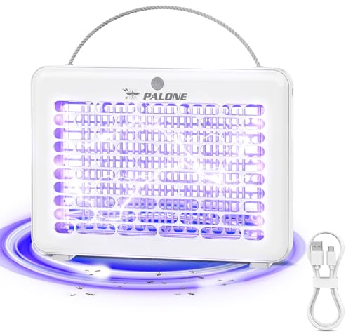 PALONE USB Lampada Antizanzare 4000V, 1200mAh Zanzariera Elettrica con Batteria, 6 UV Perle di Lampada Zanzare | Protezione al Tatto | Sospensibile | con Vassoio| per Interno Esterno