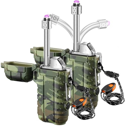 2 Stück Lichtbogen Feuerzeug, Winddichtes Wasserdichtes Feuerzeug mit USB-C Ladung, Flexiblem Erweiterbarem Hals Feuerzeug Elektrisch für Camping, Küche, Outdoor Survival, Männer Geschenk