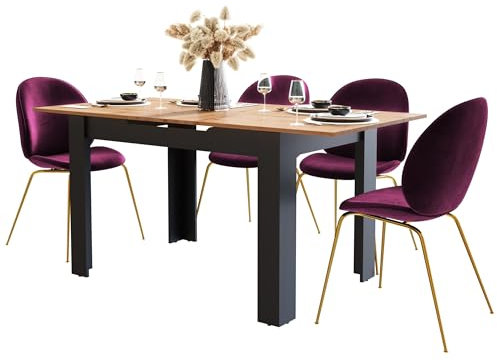 Newfurn Esstisch ausziehbar - moderner Holztisch in Wildeiche mit Synchronauszug - Stabiler Esszimmertisch für 4-6 Personen - Design Tisch für Wohnzimmer & Küche, rechteckig, erweiterbar