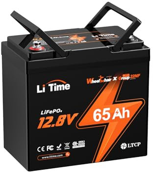LiTime 12V 65Ah LiFePO4 BCI Gruppe 22NF Lithiumbatterie mit 65A BMS – Tiefentlade- & Kälteschutz für Elektrorollstühle, Mobilitätsroller und Trolling-Motoren