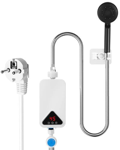 Mini Scaldabagno Elettrico, 220V 5500W Scaldabagno Elettrico Tankless Riscaldamento Rapido con Display Digitale LCD e Pulsanti a Sfioramento, Scaldabagno Tankless (Bianco)
