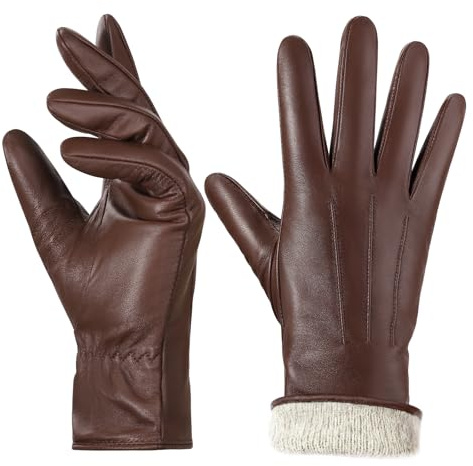 BISON DENIM Lederhandschuhe Damen Winter Touchscreen Kaschmir Gefüttert | Warm Echt Leder Handschuhe, Herbst Winter Klassisch Fahrerhandschuhe für Smartphone SMS Autofahren