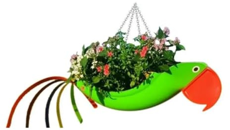 Harewtwy Metal Flower Pot Exquisite Flying Bird Shape Colorful Parrot Flower Pot Hanging Planter Garden Decorative Flower Pot,L,B