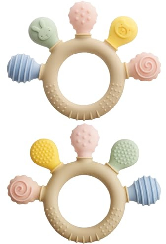 2 Stück Beißring für Babys, Beißspielzeug Zahnungshilfe aus Silikon Beißringe Zahnen & Greifring für Baby
