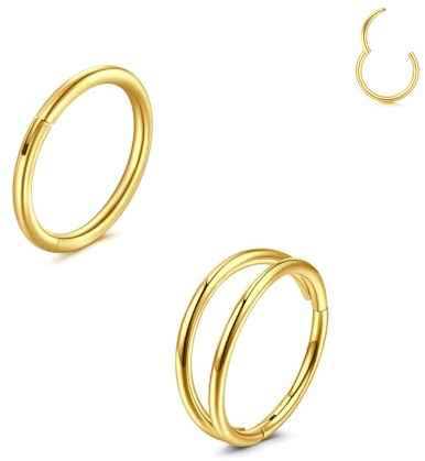 LAURITAMI 2 Stück Nasenpiercing Ring Chirurgenstahl 20G 18G 16G Dünn Doppelter Nasenpiercing Ring, Septum Clicker Ring, 6/8/10mm Helix Conch Knorpel Tragus Nasenpiercing Schmuck