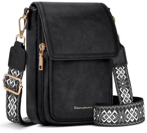 RAINSMORE Handytasche zum Umhängen PU Leder Handy Umhängetasche Damen Klein | Handtasche Schultertasche Crossbody Bag Damen Handytasche mit Geldbörse zum Umhängen, Schwarz