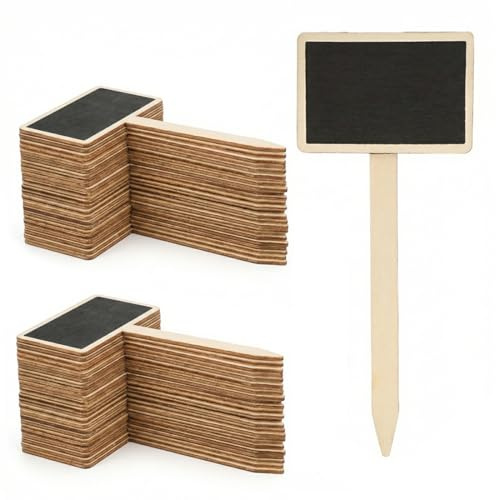 VAEIORP Set de 40 Etiquetas de Madera para Plantas con Rotulador, Etiquetas T-Shape Resistentes al Clima para Interior, Jardín y Huerto (15 x 6,5 cm) (Negro)