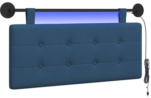 vidaXL Hängendes Kopfteil Mit LED Licht Blau Stoff, Moderner, rechteckiger Polster-Kopfteil, Wandmontage, anpassbare Schlafzimmer-Deko, platzsparende Möbel Ideen