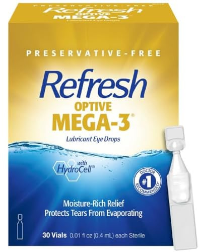 Refresh Optive Mega-3 Lubricant Eye Drops For Dry Eyes, Preservative-Free, 0.01 Fl Oz Single-Use Containers, 30 Count
