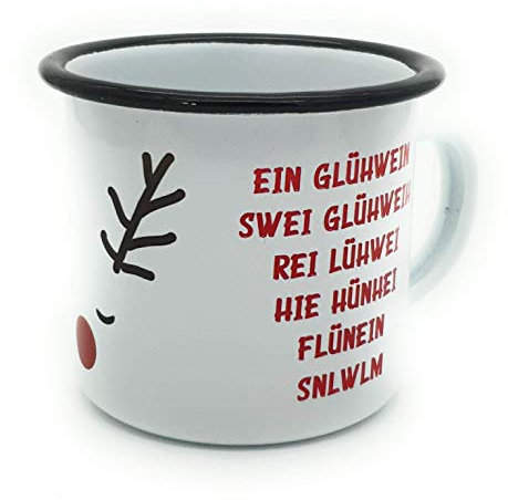 Kinderlampenland Glühwein-Tasse Emaille EIN Glühwein. mit Rentier, Weihnachtsmarkt, Blechtasse, Geschenk, Henkelbecher, Nostalgie, Henkeltasse, Punschtasse, Vintage
