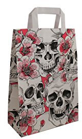 Papiertragetaschen mit Flachhenkel Skulls & Flowers 22 + 10 x 31 cm (10 Stück)