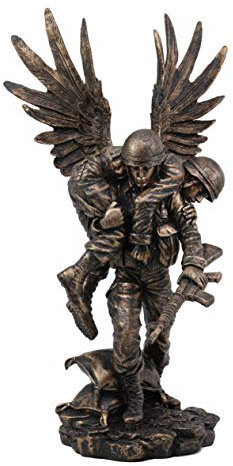 Ebros Geschenk Hacksäge Ridge Schutzengel Militär Soldat trägt einen verwundeten Bruder, 33 cm hoch Marine Special Unit Hero of The American US Army Statue Patriotische Decor War Combat Skulptur