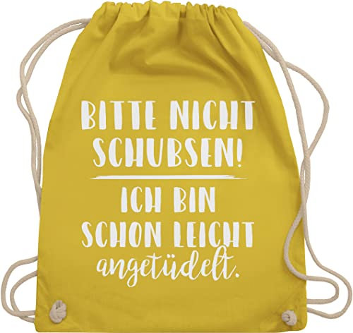 Shirtracer Turnbeutel Rucksack - Festival Zubehör - Bitte nicht schubsen ich bin schon leicht angetüdelt I Party - Unisize - Gelb - bieroutfit festival-bag geschenk weihnachten sauf beutel