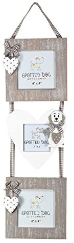 SPOTTED DOG GIFT COMPANY Bilderrahmen für 3 Fotos mit Hunde-Motiv, Fotorahmen aus Holz Wand Heimdeko - Weiß und Grau