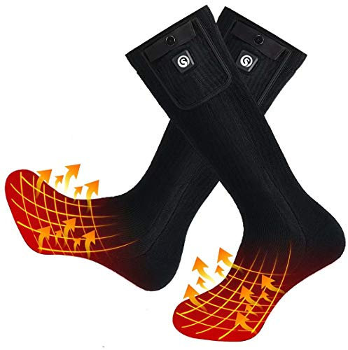 SNOW DEER Heizschuhe, 7,4 V, 2200 mAh, elektrisch wiederaufladbare Batterie, beheizte Socken fr Herren Damen, Winter, Ski, Camping, Wandern, Motorrad, warme Baumwoll-Socken Fuwrmer, Schwarz