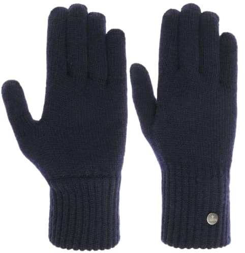 LIERYS Merino Fingerhandschuhe Einfarbig 100% Merinowolle Made in Italy Damen Herren Herbst Winter dunkelblau S/M